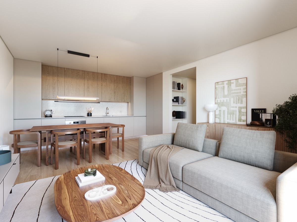 Interior de apartamento T2 no Ouro Valley — sala de estar